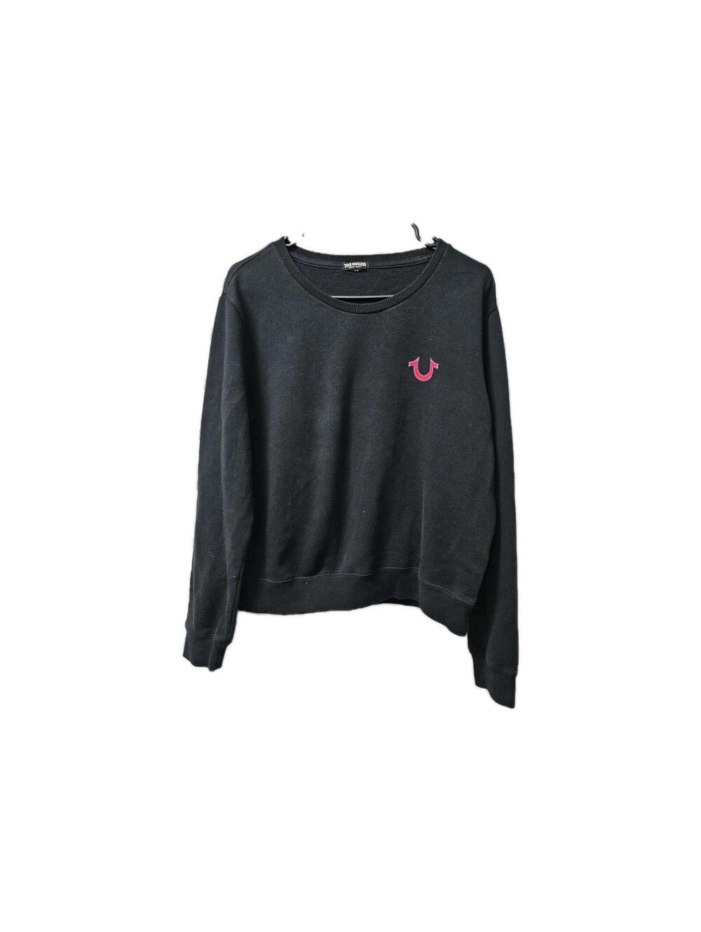 True Religion Womens M/M Black Heritage Crewneck Sweatshirt Buddha Pullover